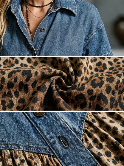 LUCÍA | Vestido Midi con Top Vaquero y Falda de Leopardo