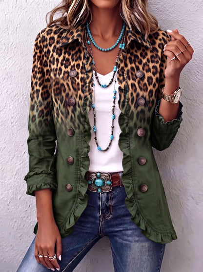 HAYDÉE | Blazer con Estampado de Leopardo Degradado y Volantes