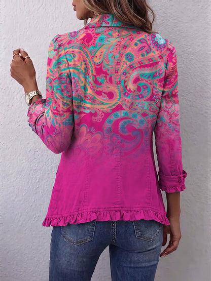 JOANA | Chaqueta en Mezcla de Lino con Estampado Paisley y Volantes