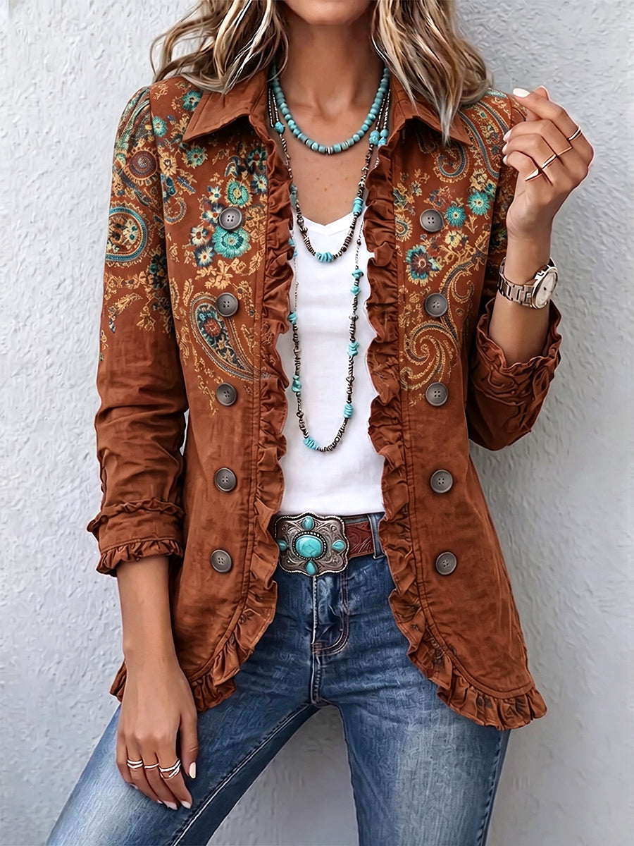 ITZIAR | Chaqueta Bohemia con Estampado Paisley y Volantes