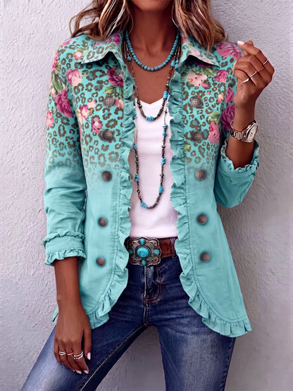 ITXASO | Chaqueta con Estampado de Flores y Leopardo y Volantes
