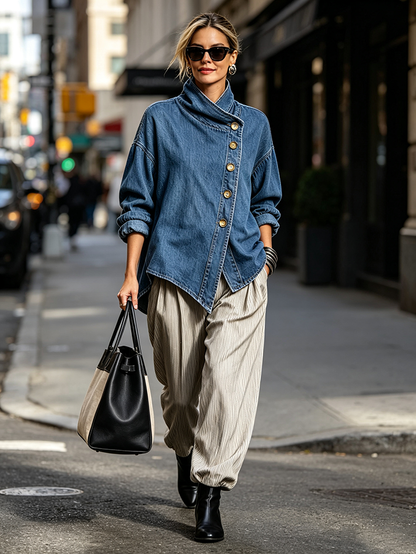 NAIARA | Camisa Vaquera Oversize con Abotonadura Asimétrica