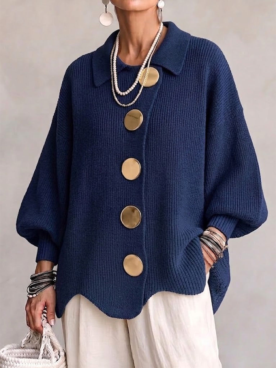 IRENE | Cárdigan Oversize con Cuello y Botones Dorados XL