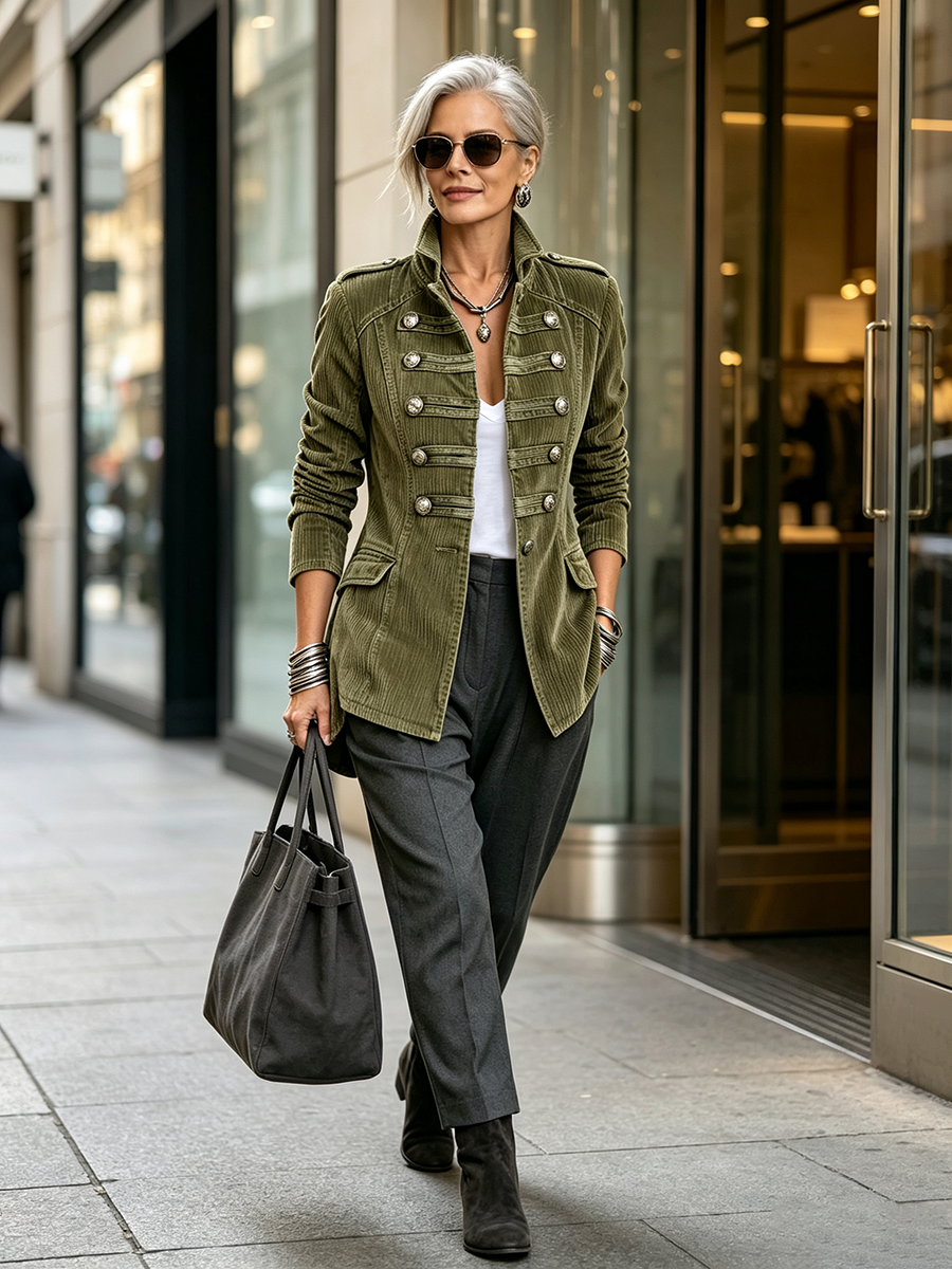 MAITE | Chaqueta Militar de Pana con Botones Metálicos