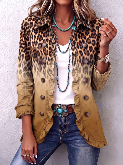 IMELDA | Blazer Cruzado de Leopardo Degradado con Volantes