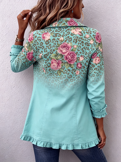 ITXASO | Chaqueta con Estampado de Flores y Leopardo y Volantes