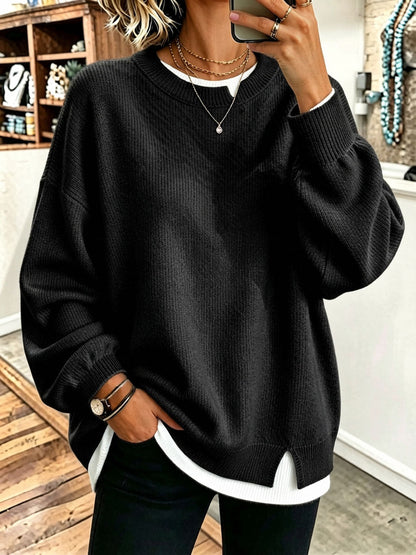 HELENA | Jersey Oversize Efecto Doble Capa con Ribetes Blancos