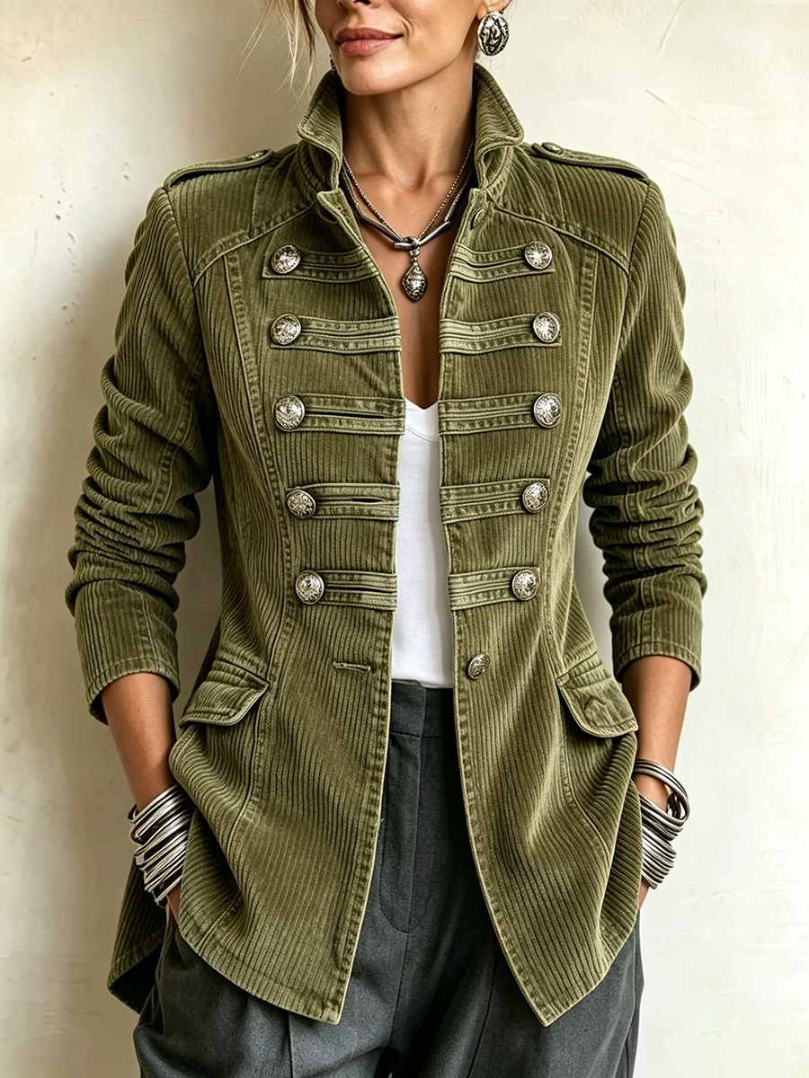 MAITE | Chaqueta Militar de Pana con Botones Metálicos
