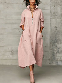 MILAGROS | Vestido Midi de Punto de Canalé con Cremallera y Cuello Alto
