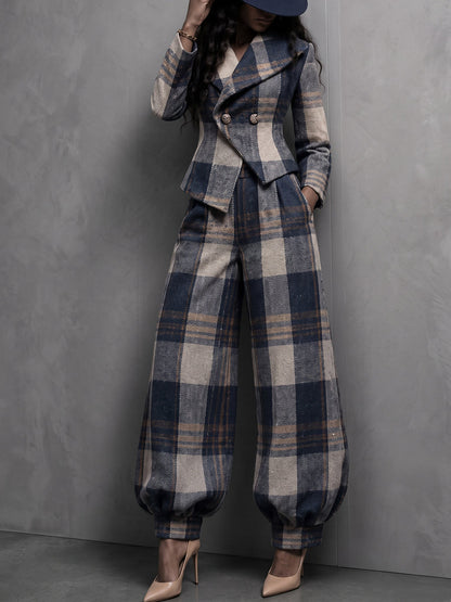 LORENA | Blazer de Cuadros Cruzado Asimétrico