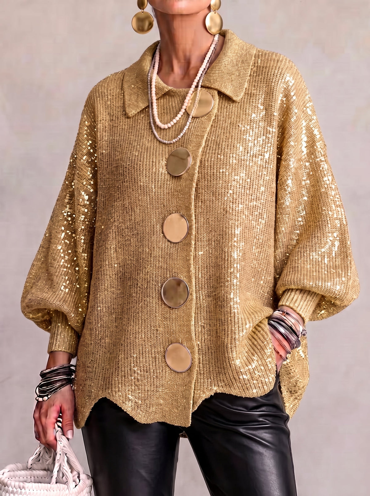 IRENE | Cárdigan Oversize con Cuello y Botones Dorados XL