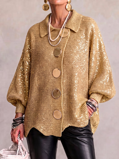 IRENE | Cárdigan Oversize con Cuello y Botones Dorados XL