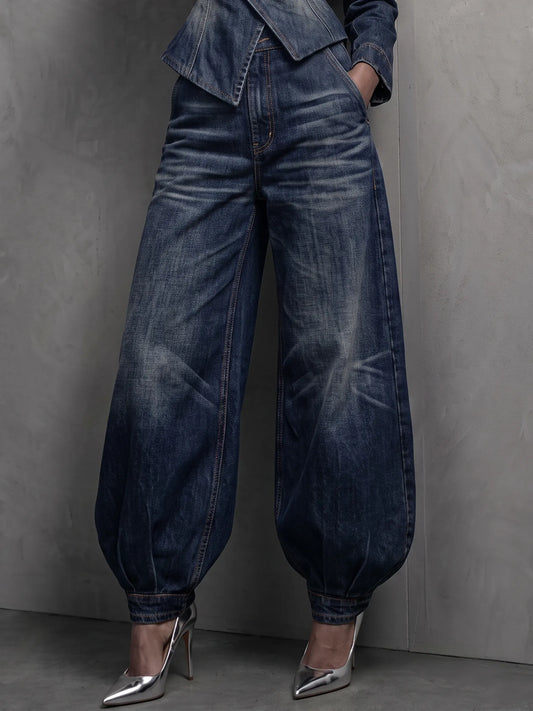 IONE | Pantalón Barrel Vaquero Lavado de Talle Alto