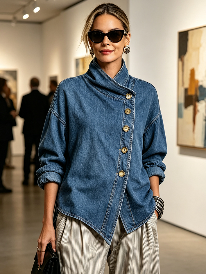 NAIARA | Camisa Vaquera Oversize con Abotonadura Asimétrica