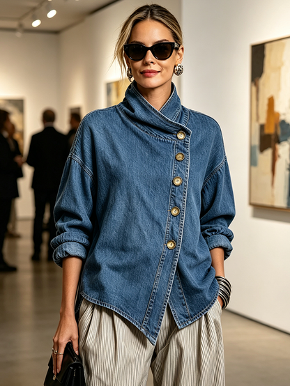 NAIARA | Camisa Vaquera Oversize con Abotonadura Asimétrica