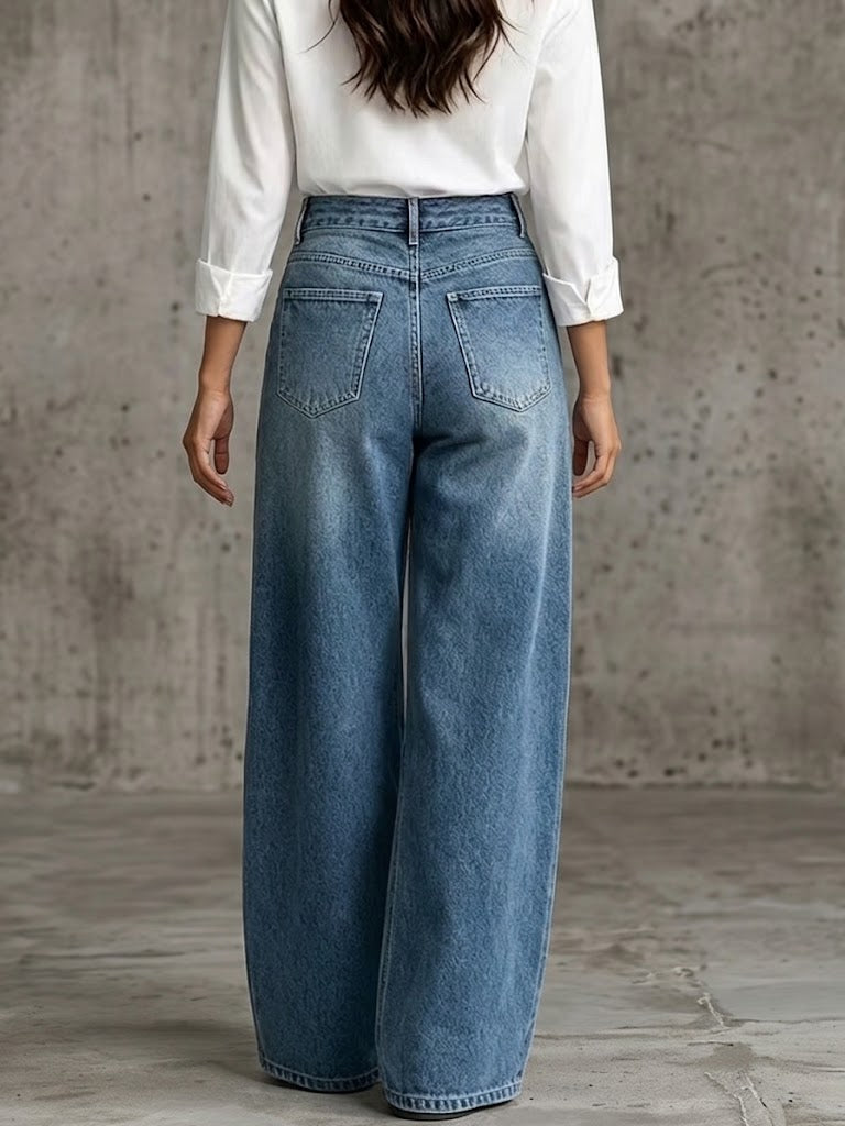 LIDIA | Vaqueros de Pierna Ancha con Botones Metálicos Estilo Militar