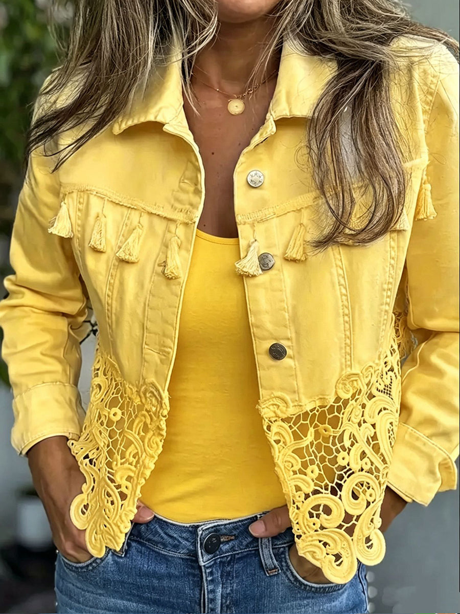 IDOIA | Chaqueta con Flecos y Ribete de Encaje de Ganchillo