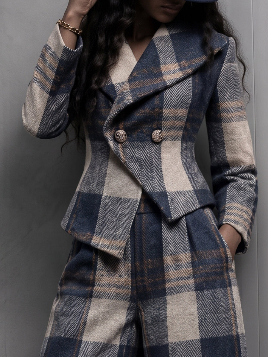 LORENA | Blazer de Cuadros Cruzado Asimétrico