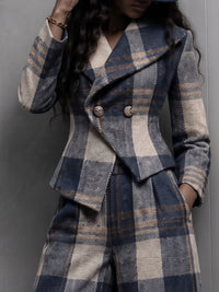 LORENA | Blazer de Cuadros Cruzado Asimétrico