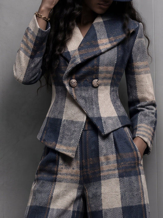 LORENA | Blazer de Cuadros Cruzado Asimétrico