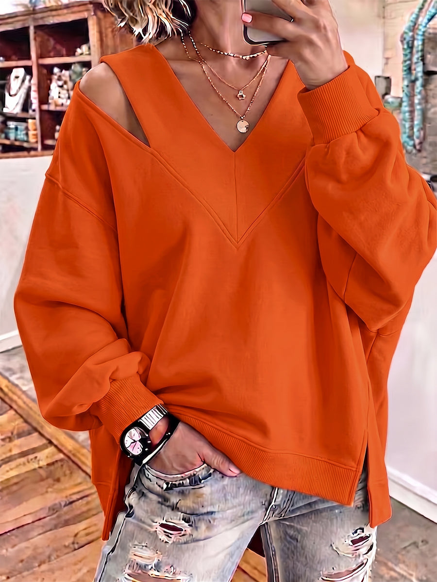 JADE | Sudadera Oversize con Escote en V y Hombro Descubierto