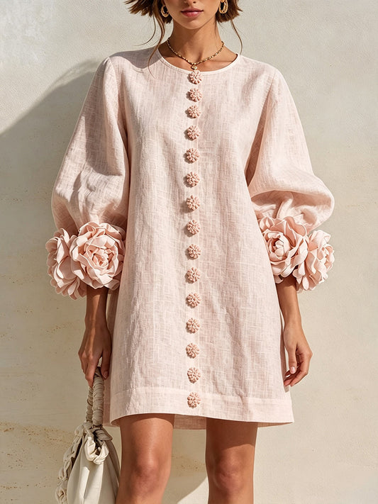 LEA | Vestido Mini con Mangas Amplias y Flores 3D