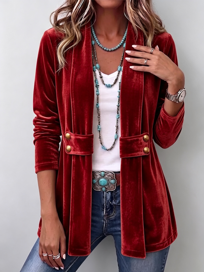LINA | Chaqueta de Terciopelo Abierta con Solapas y Botones Decorativos