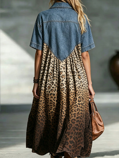 LUCÍA | Vestido Midi con Top Vaquero y Falda de Leopardo