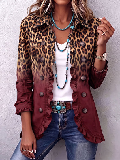IMELDA | Blazer Cruzado de Leopardo Degradado con Volantes