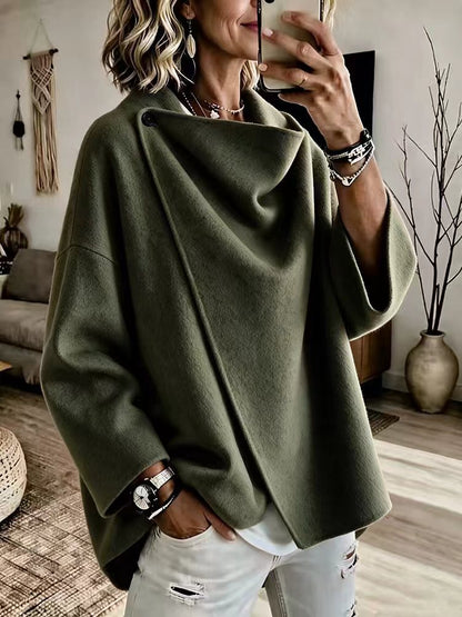 GIMENA | Jersey Poncho Asimétrico con Cuello Drapeado y Botón