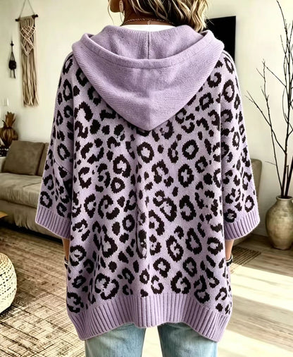 JUANA | Sudadera de Punto de Leopardo con Capucha y Escote en V