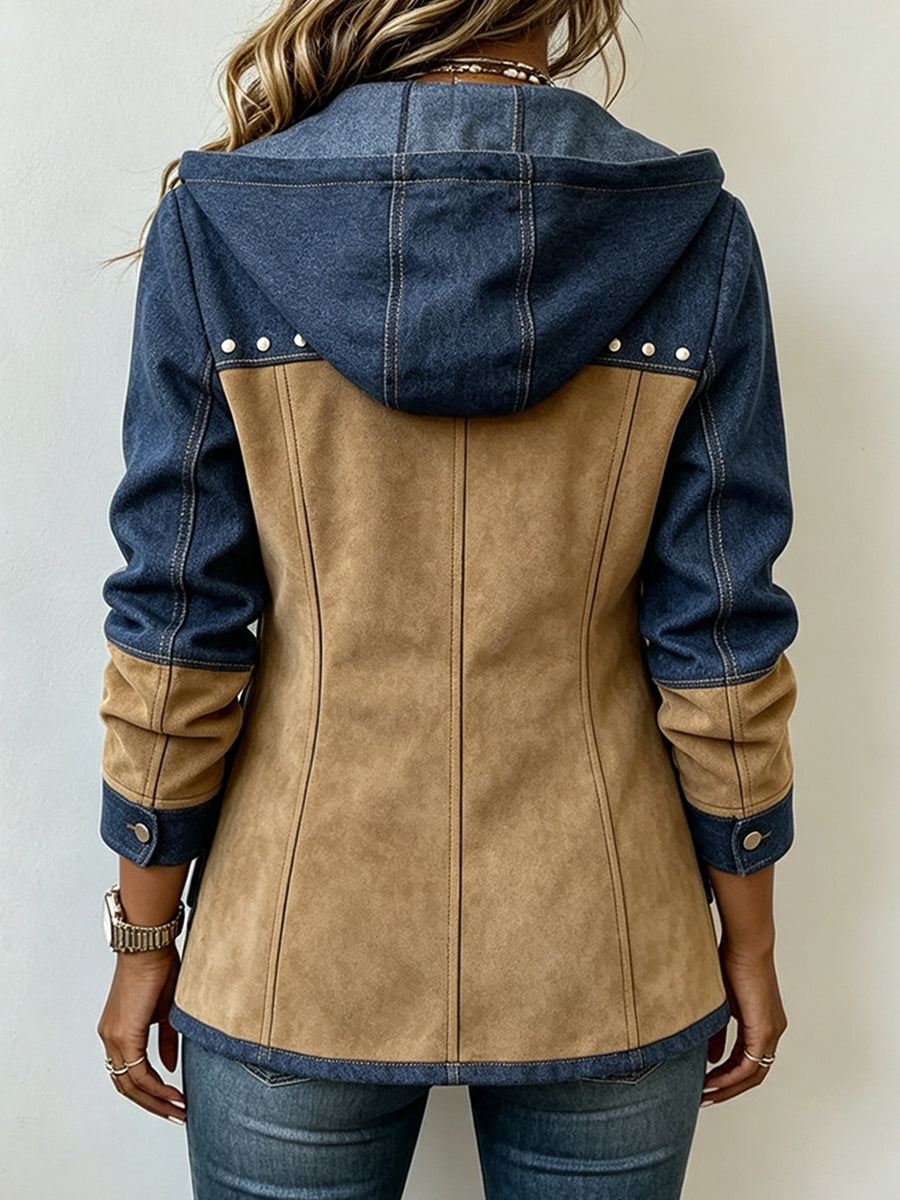 MARTA | Chaqueta con Capucha en Azul Marino y Camel