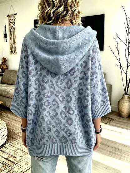 JUANA | Sudadera de Punto de Leopardo con Capucha y Escote en V