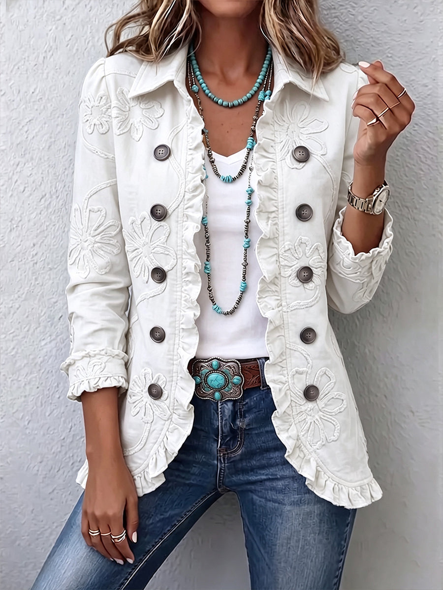 LUISA | Chaqueta Utility con Bordados Florales y Volantes