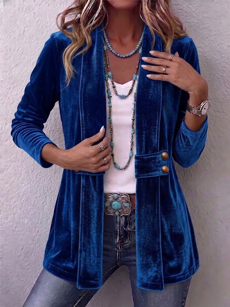 LINA | Chaqueta de Terciopelo Abierta con Solapas y Botones Decorativos