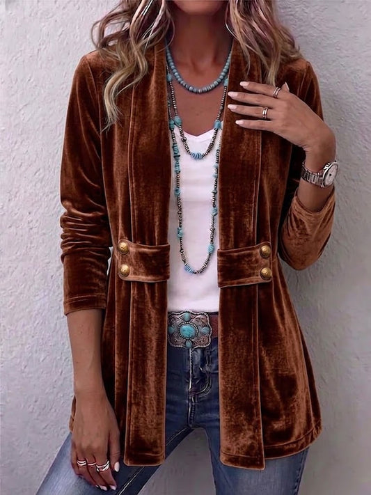 LINA | Chaqueta de Terciopelo Abierta con Solapas y Botones Decorativos