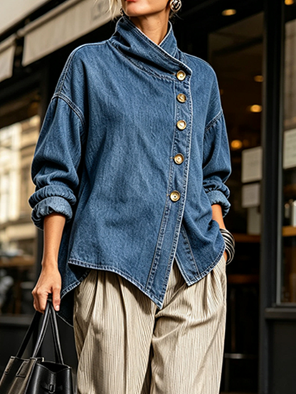 NAIARA | Camisa Vaquera Oversize con Abotonadura Asimétrica
