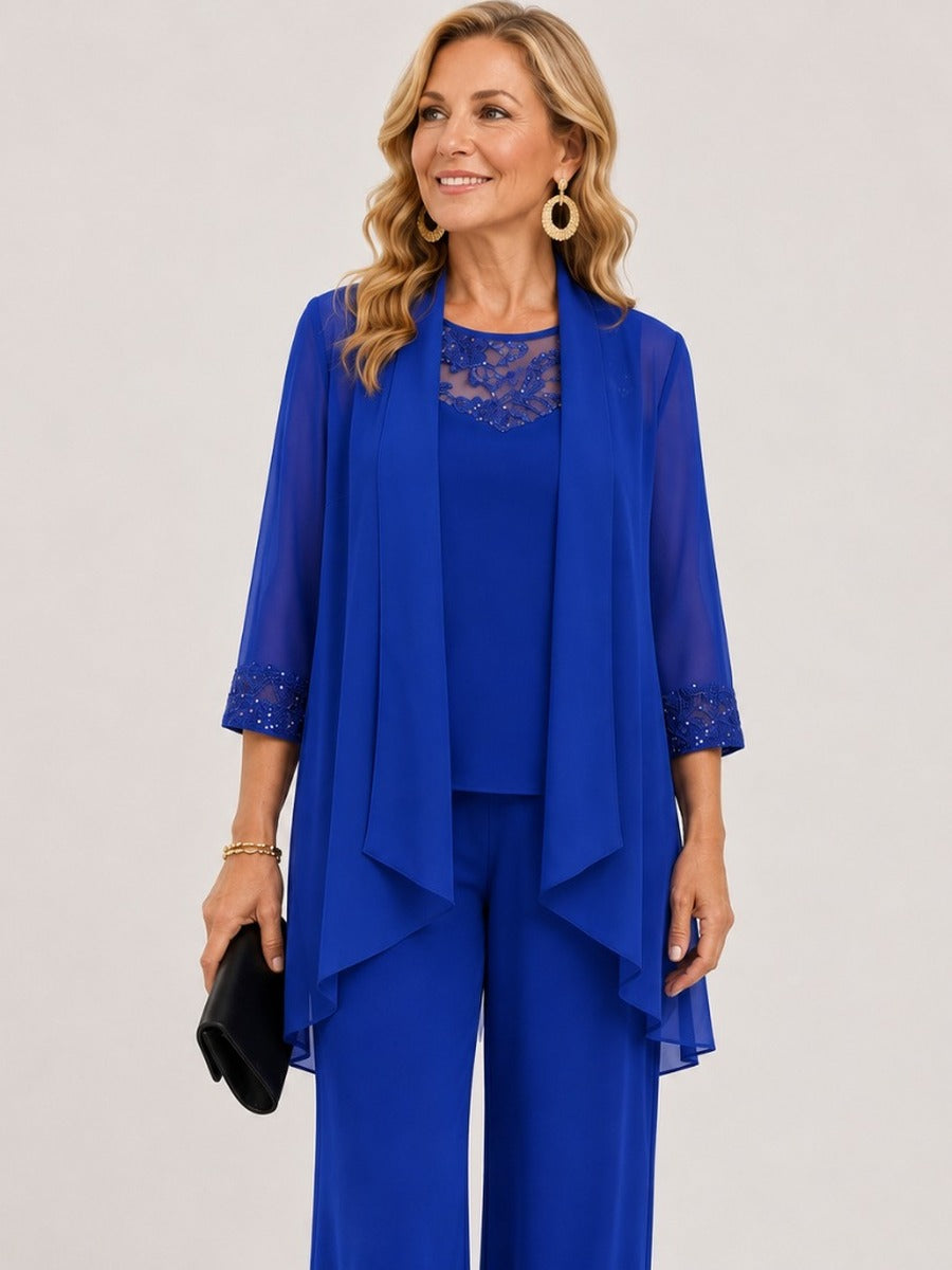 PETRA | Conjunto de Tres Piezas con Chaqueta de Gasa y Pantalón Ancho