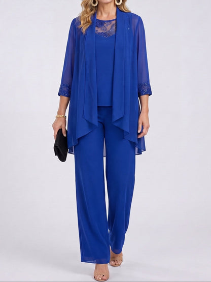 PETRA | Conjunto de Tres Piezas con Chaqueta de Gasa y Pantalón Ancho