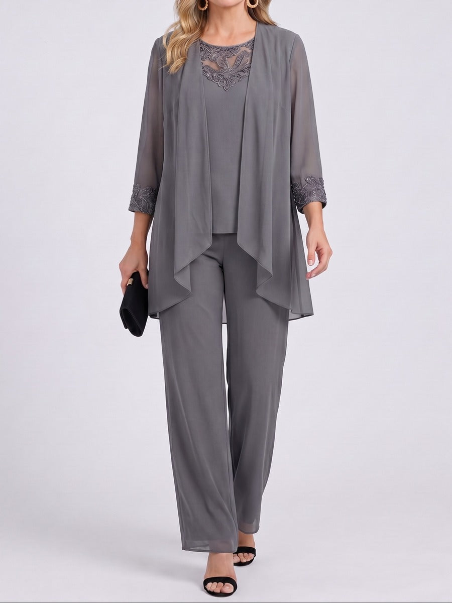 PETRA | Conjunto de Tres Piezas con Chaqueta de Gasa y Pantalón Ancho