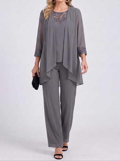 PETRA | Conjunto de Tres Piezas con Chaqueta de Gasa y Pantalón Ancho