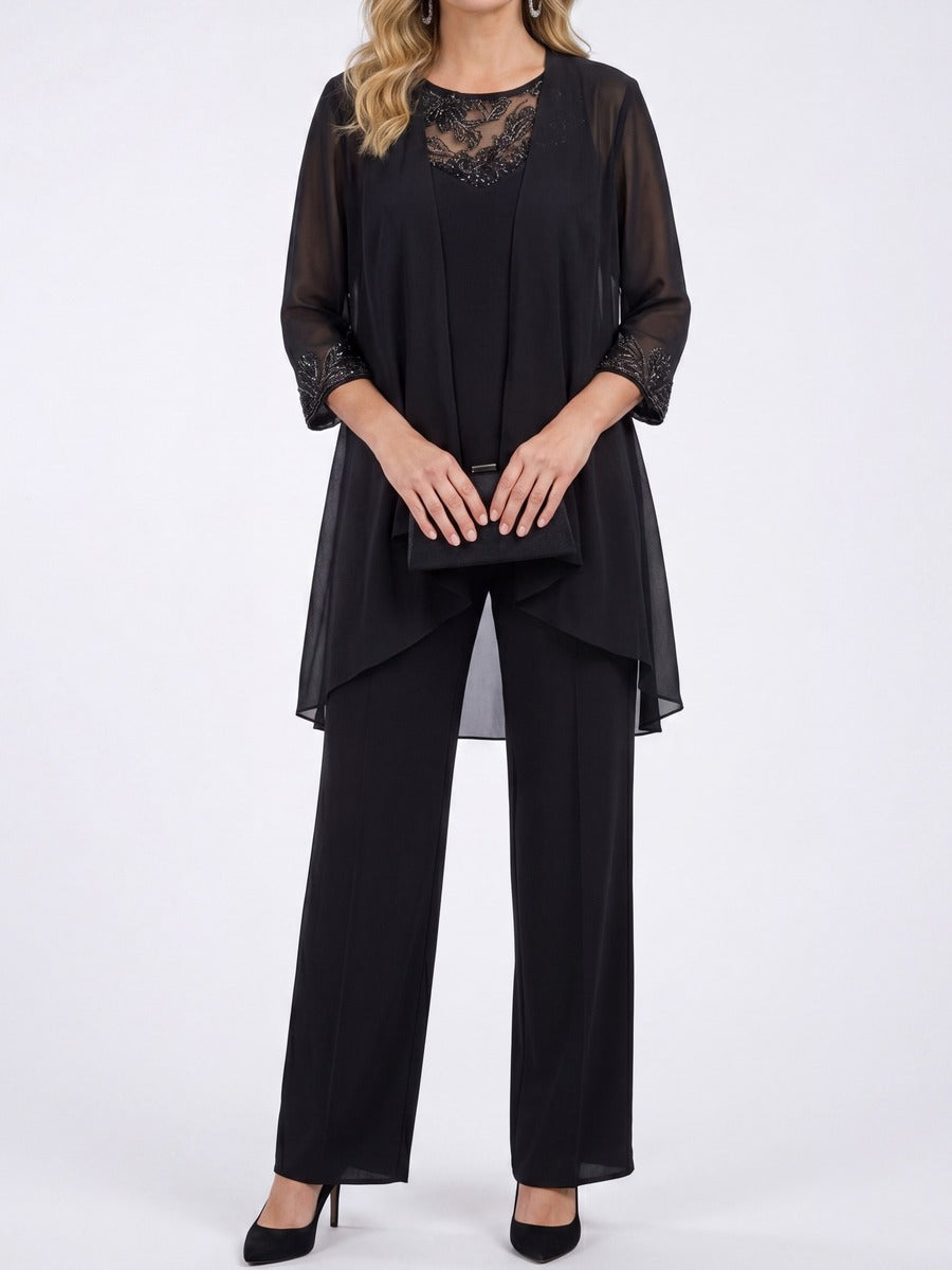 PETRA | Conjunto de Tres Piezas con Chaqueta de Gasa y Pantalón Ancho