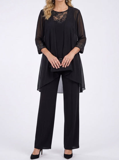 PETRA | Conjunto de Tres Piezas con Chaqueta de Gasa y Pantalón Ancho