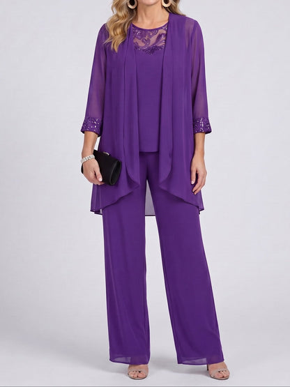PETRA | Conjunto de Tres Piezas con Chaqueta de Gasa y Pantalón Ancho
