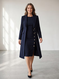 ZAIDA | Conjunto de Blazer Larga y Vestido sin Mangas con Botones Dorados