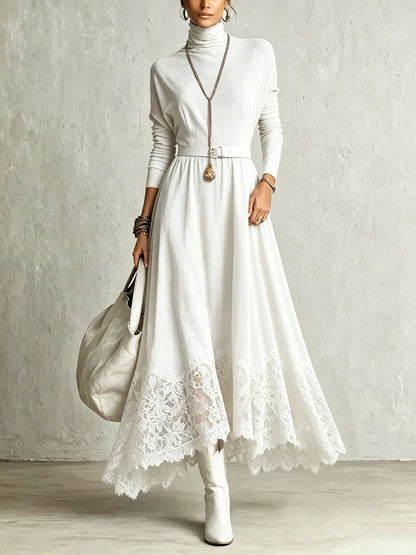 DORALICIA | Vestido Largo Efecto Ante con Bajo de Encaje