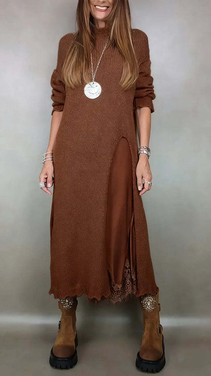 FABIOLA | Conjunto de Vestido Lencero de Encaje y Jersey Largo con Aberturas