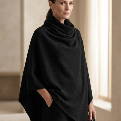 ALMA | Conjunto Capa con Cuello Drapeado y Pantalón Ancho, Negro