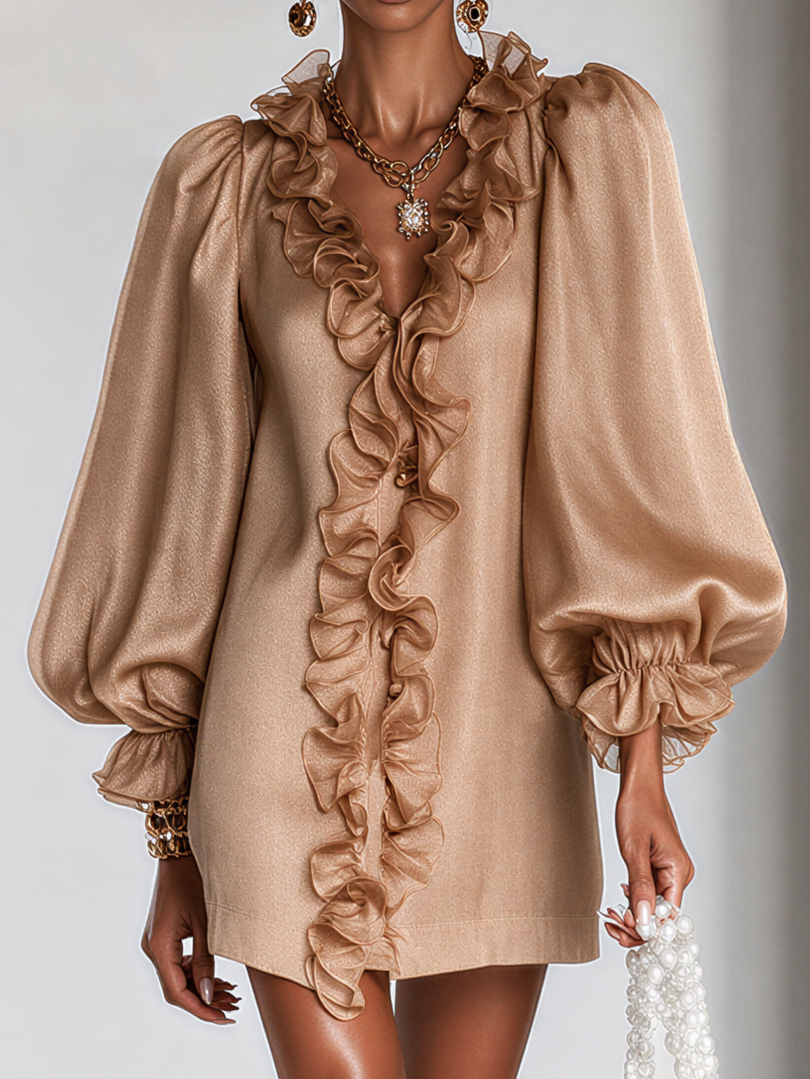 ATENEA | Minivestido de Chifón con Volante y Mangas Farol