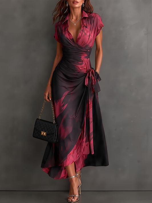 AINHOA | Vestido Midi Cruzado con Cuello y Bajo Asimétrico